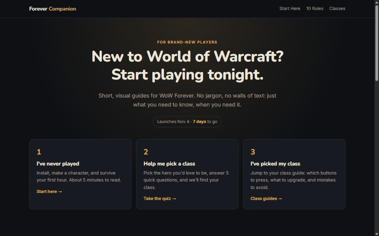 Forever Companion home page: New to World of Warcraft? Start playing tonight.